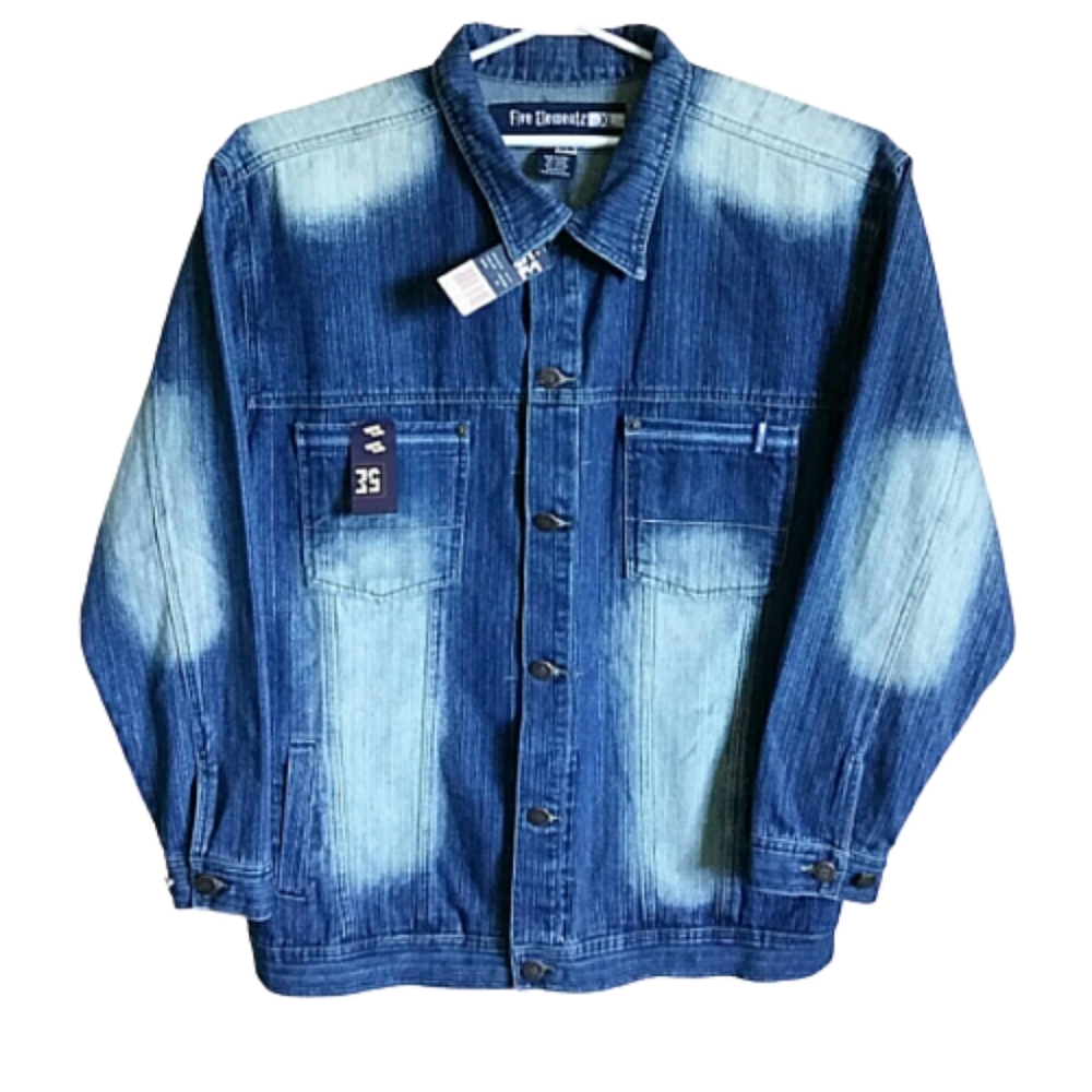 FIVE ELEMENTZ Oversized Distressed Men Denim Blue Jacket Size XL. Brand New